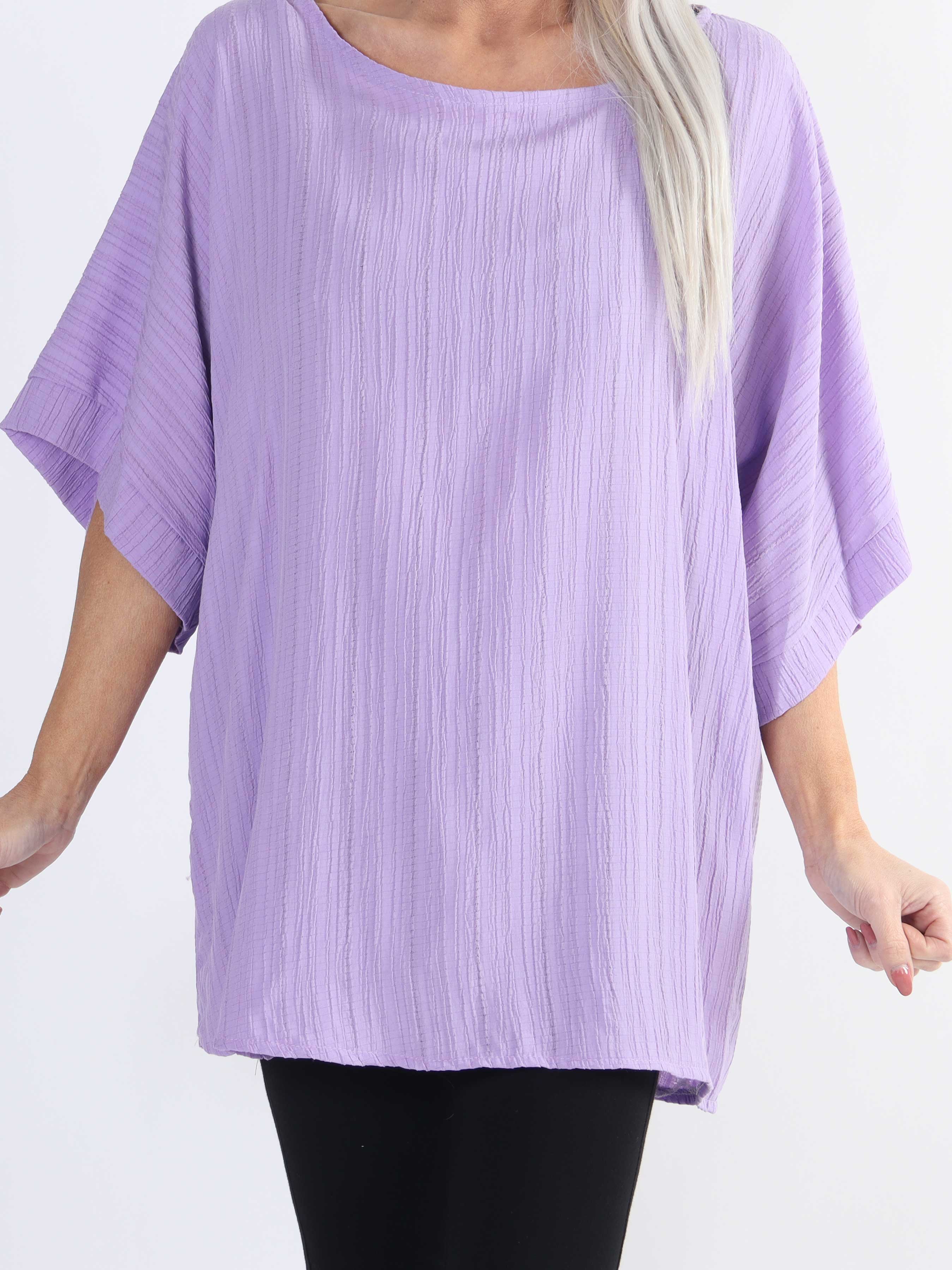 Cindy - Ensfarvet plus size bluse i crepet look